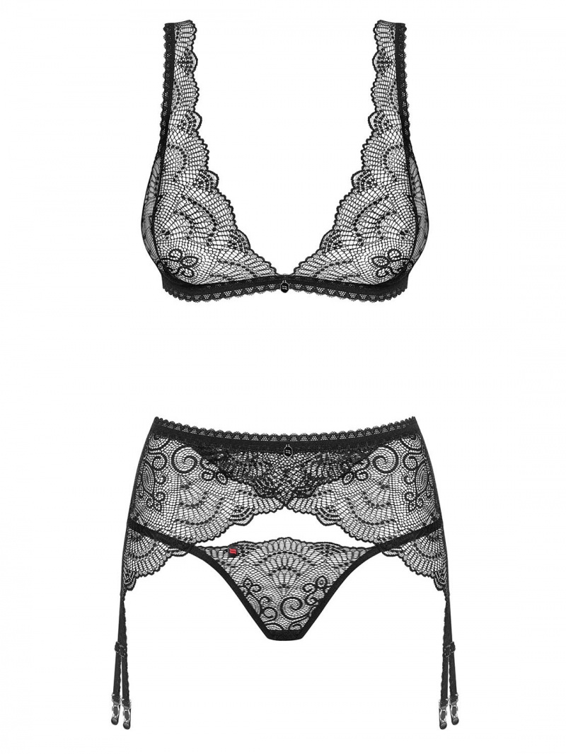 Set sexy Firella 3-pcs, Obsessive, Negru