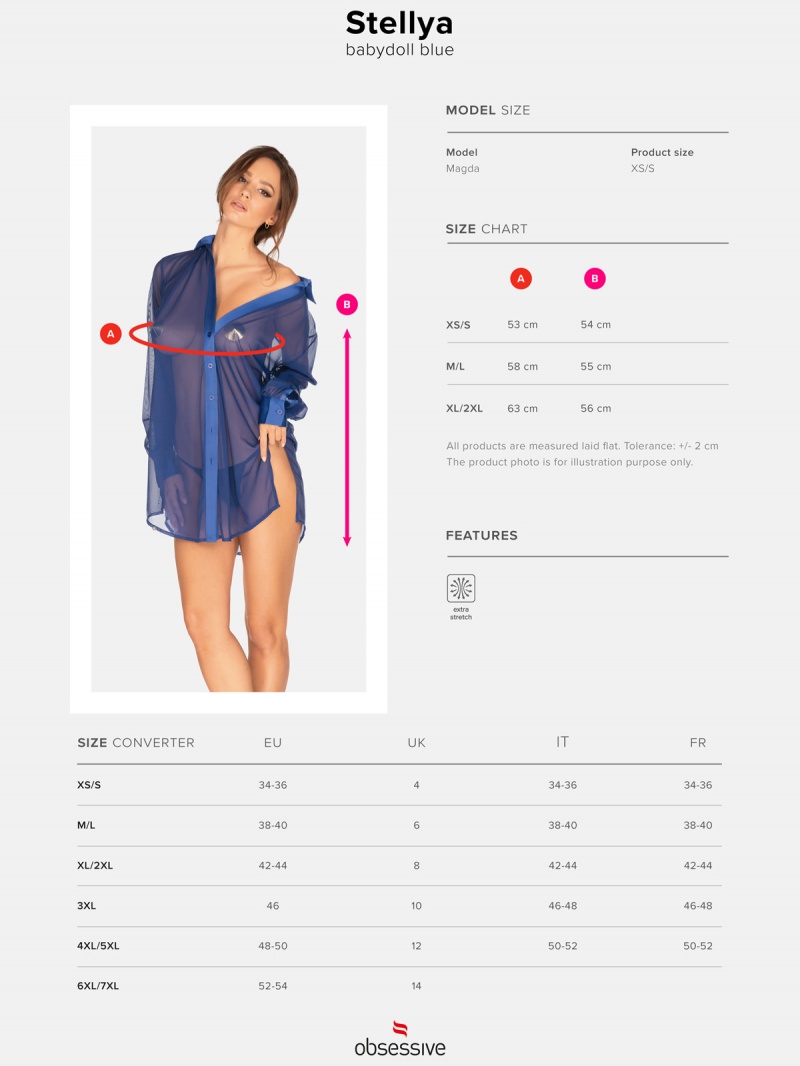 Chemise Stellya babydoll Obsessive, Albastru