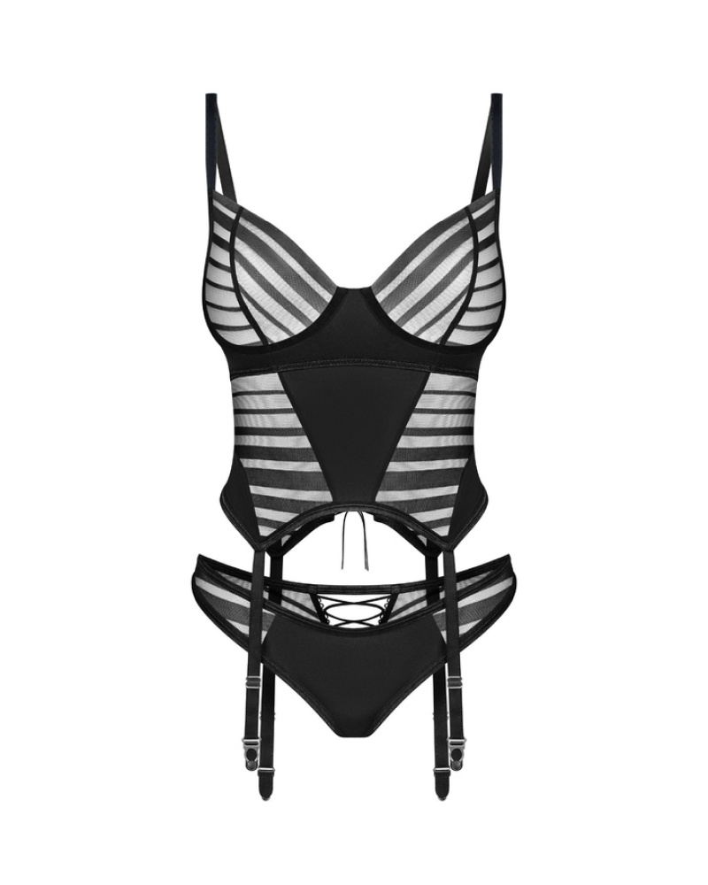 Corset Lune Bellis Corset & Thong Obsessive, Negru