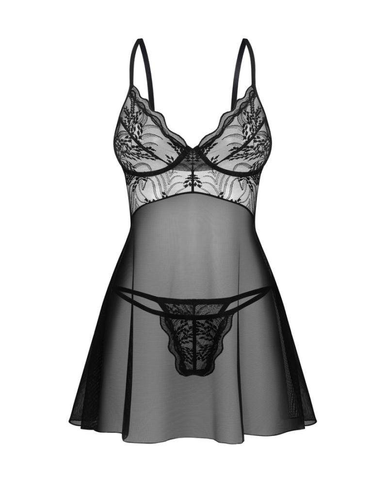 Rochie Perisia babydoll & thong Obsessive, Negru